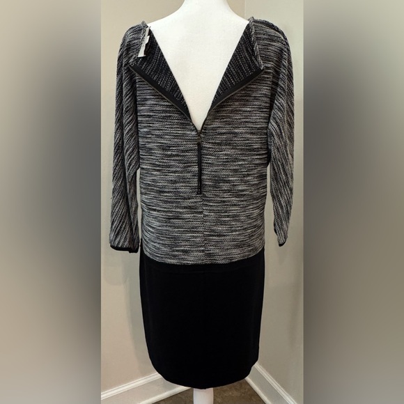 Ann Taylor Loft Black White Tweed Dolman Sleeve Contrast Shift Dress Size 8 - Picture 4 of 9